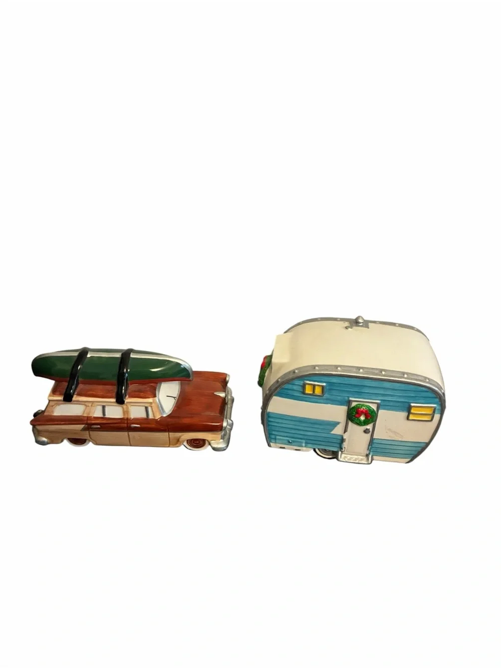 Department 56 Snow Village Woodie Station Wagon and Camper Trailer Accessory Set